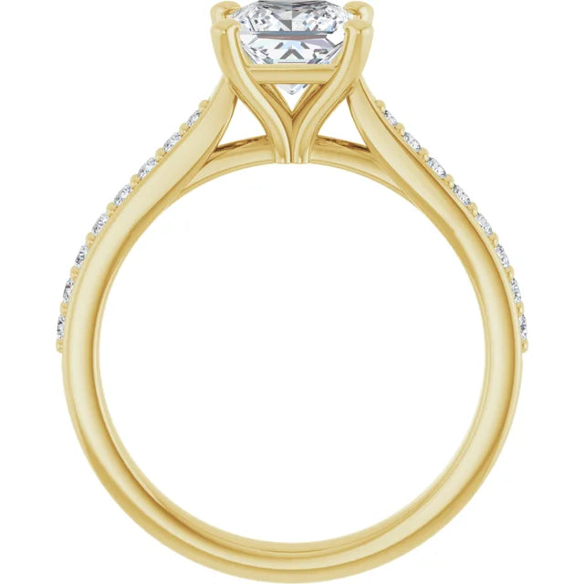 Princess Cut Assented lab Grown Diamond Engagement Ring yellow gold standing picture 