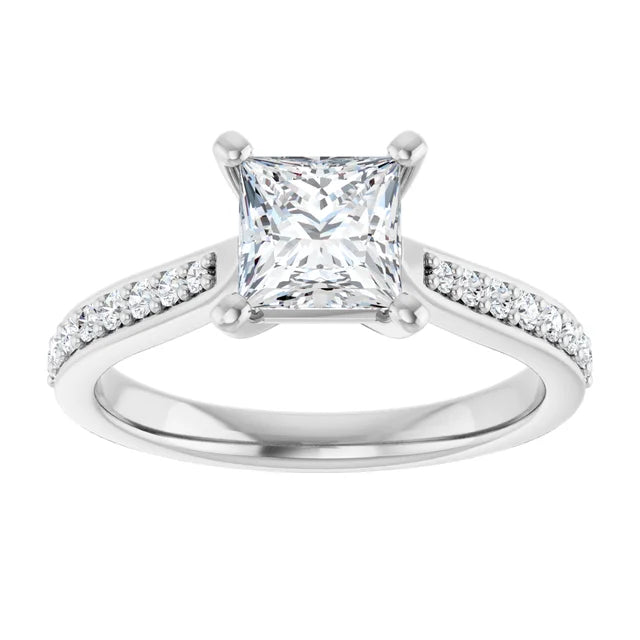 Princess Cut Assented lab Grown Diamond Engagement Ring White Gold Showing center stone 