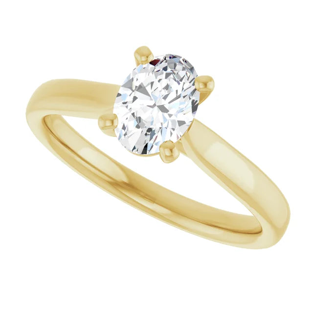 1 CT Lab Grown Oval Solitaire Diamond Engagement Ring on yellow gold sideway picture showing center stone