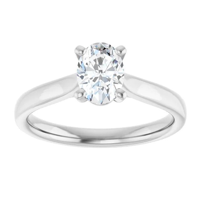 1 CT Lab Grown Oval Solitaire Diamond Engagement Ring on white gold showing center stone 