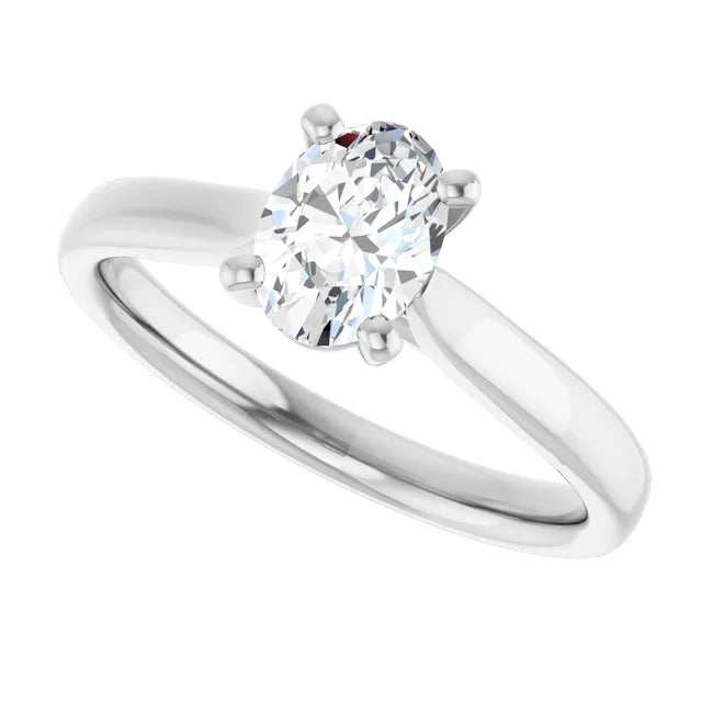 1 CT Lab Grown Oval Solitaire Diamond Engagement Ring on white gold sideway picture showing center stone 