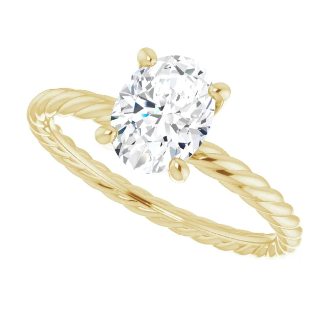 Oval Lab Grown Diamond Engagement Ring on Yellow gold sideway picture showing center stone 