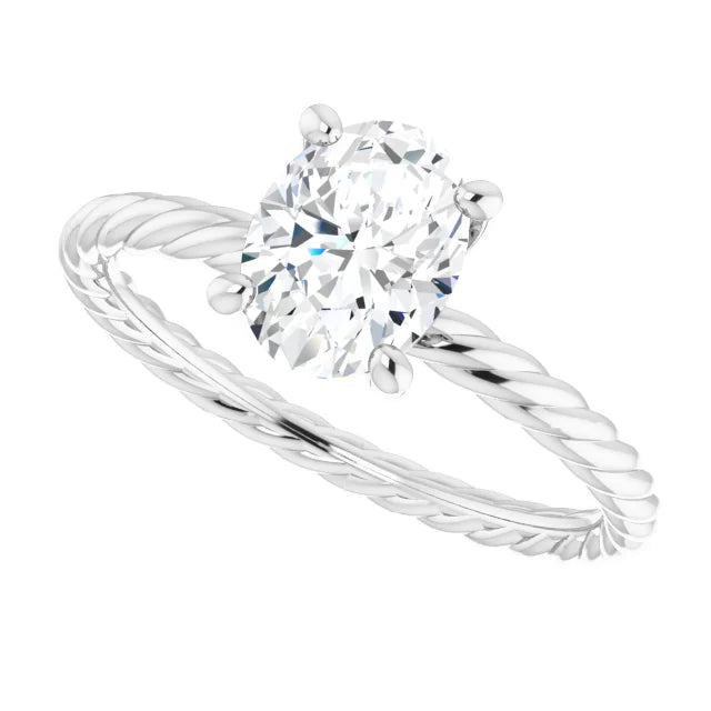 Oval Lab Grown Diamond Engagement Ring on white gold sideway picture showing center stone 