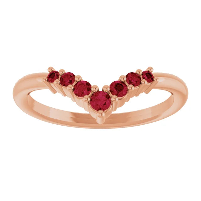 7-Stone Natural Ruby Graduated V Ring on Rose Gold