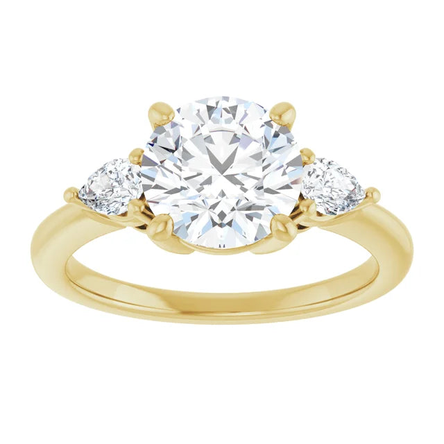Round and Pear 3 Stones Engagement Ring 