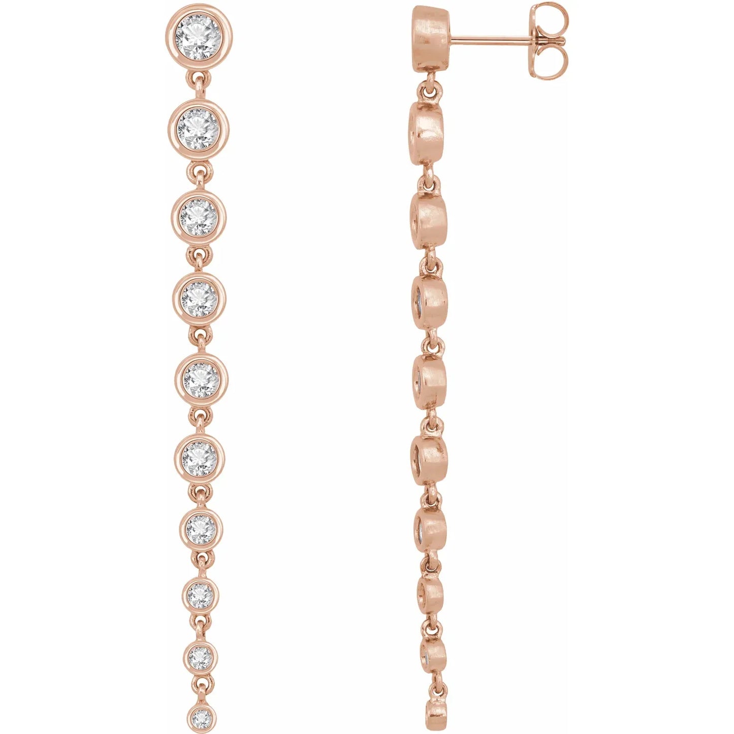 2 CTW round lab grown Diamond Dangle Earrings rose gold 