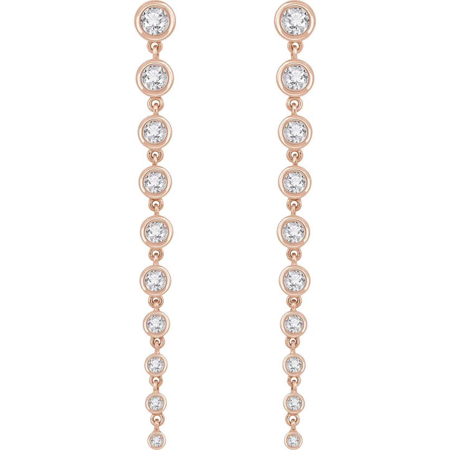 2 CTW round lab grown Diamond Dangle Earrings Rose gold 