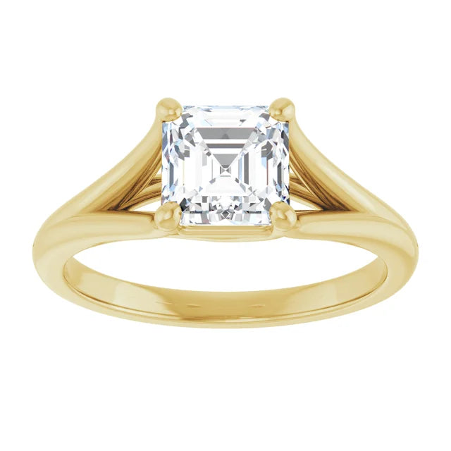 1 CT Split Shank Asscher Cut Diamond Engagement Ring for Women on yellow gold