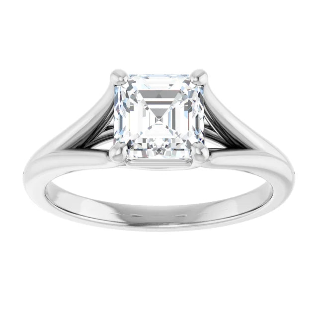 1 CT Split Shank Asscher Cut Diamond Engagement Ring for Women on white gold 