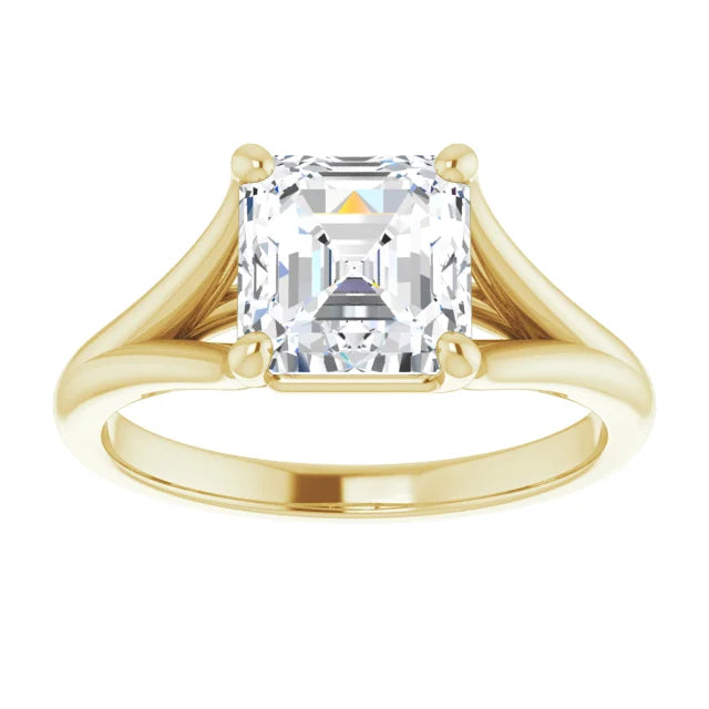 Split Shank Asscher Cut Diamond Engagement Ring for Women on yellow gold