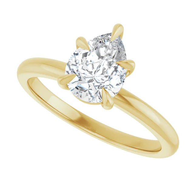 1 CT Pear Shape Solitaire Diamond Engagement Ring yellow gold sideway picture showing center stone 