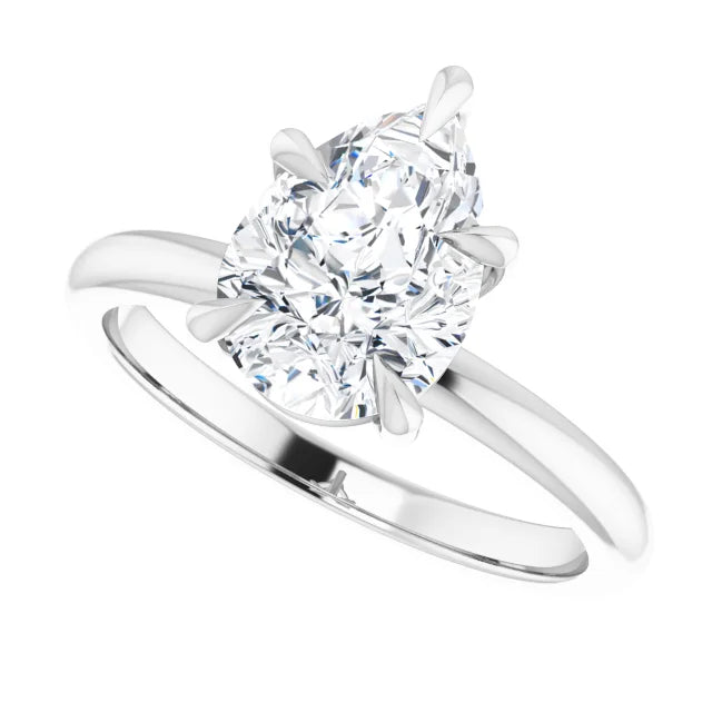 2 CT Pear Shape Solitaire Diamond Engagement Ring white gold sideway picture showing center stone 