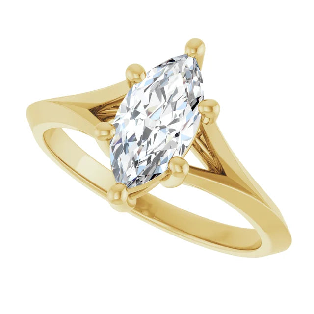 1 CT Marquise Cut Diamond Engagement Ring on yellow gold sideway picture showing center stone