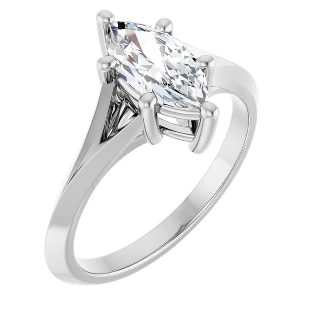 1 CT Marquise Cut Diamond Engagement Ring on white gold sideway picture showing center stone and under gallery 