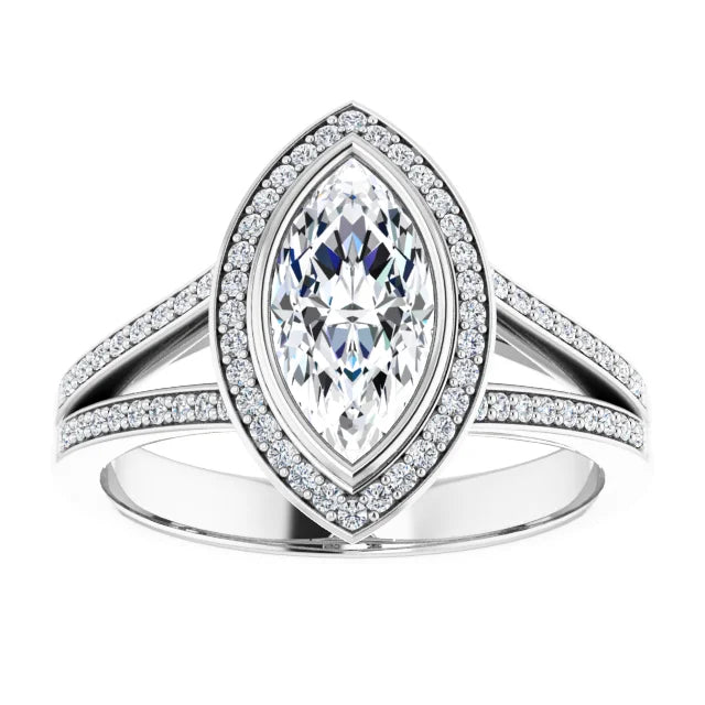 Split Shank Bezel Set Marquise Engagement Ring for women on White Gold