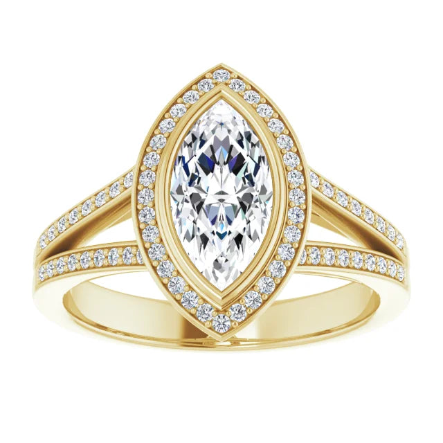 Split Shank Bezel Set Marquise Engagement Ring for women yellow gold