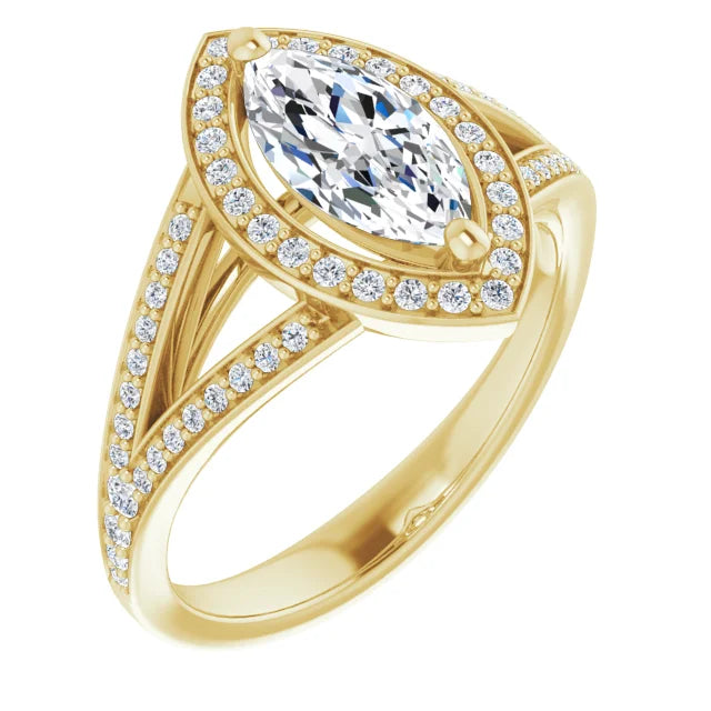 Split Shank Marquise Engagement Ring for women on yellow gold sideway picture 