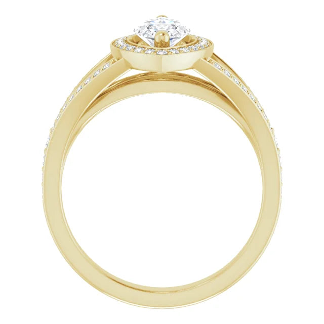 Split Shank Marquise Engagement Ring for women on Yellow gold showing under gallery 