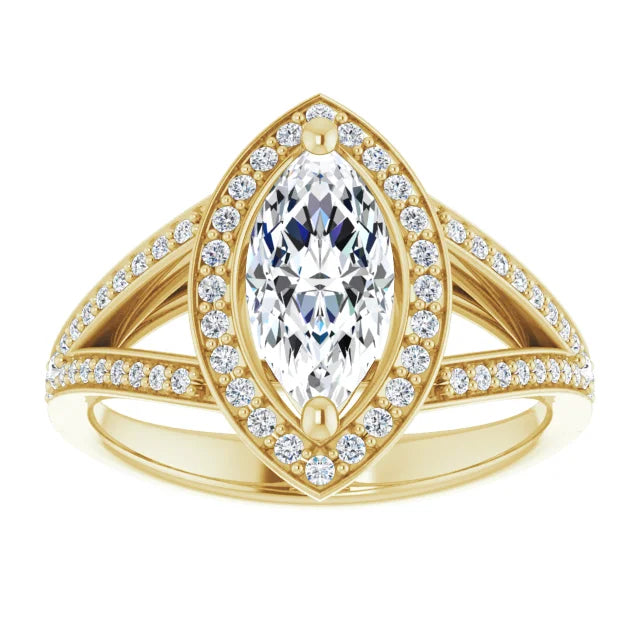 Split Shank Marquise Engagement Ring for women on yellow gold