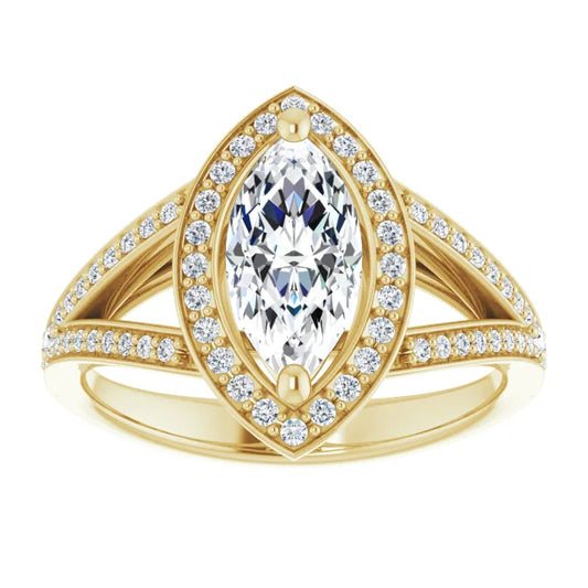 Split Shank Marquise Engagement Ring for women on yellow gold