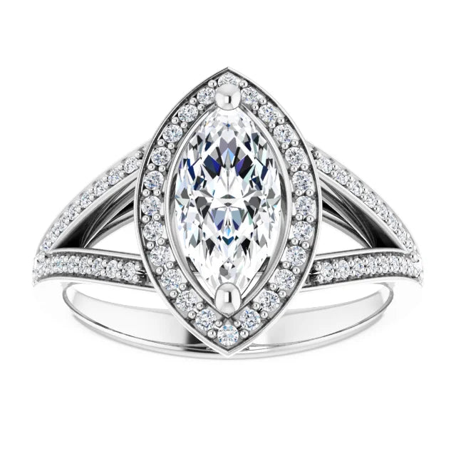 Split Shank Marquise Engagement Ring for women on White gold