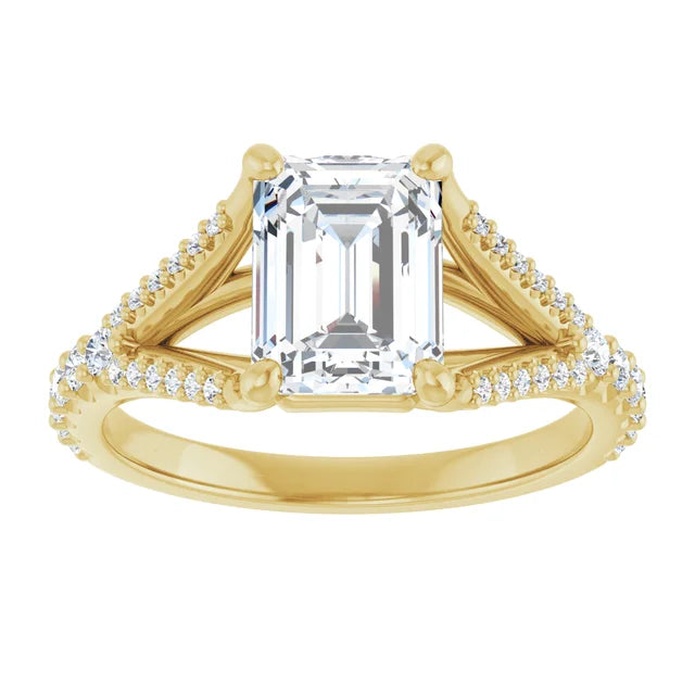 2 CT Split Shank Emerald Cut Diamond solitaire Engagement Ring for women on Yellow gold