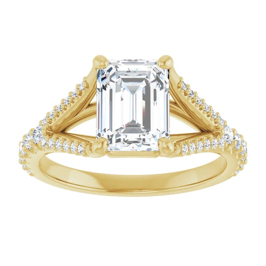 2 CT Split Shank Emerald Cut Diamond solitaire Engagement Ring for women on Yellow gold