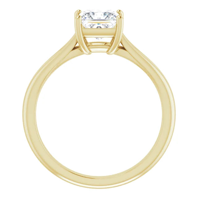 1 CTW Split Shank Princes Cut Diamond Engagement Ring on Yellow gold showing under gallery 