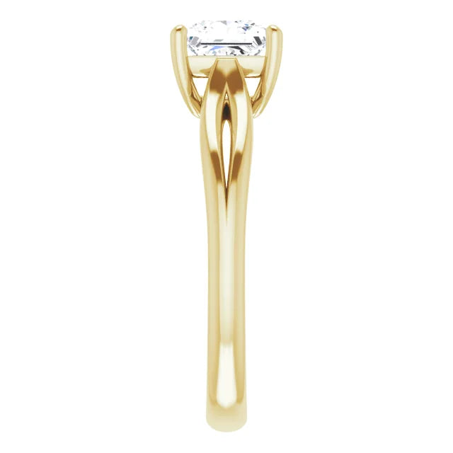 1 CTW Split Shank Princes Cut Diamond Engagement Ring on yellow gold showing shank