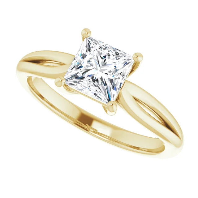 1 CTW Split Shank Princes Cut Diamond Engagement Ring Sideway Picture on Yellow gold 