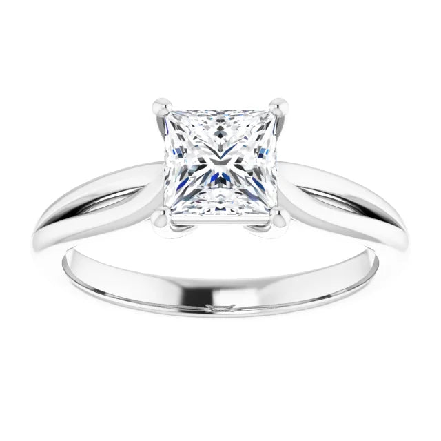 1 CTW Split Shank Princes Cut Diamond Engagement Ring on White Gold