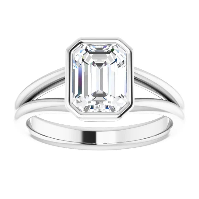 2 CT Bezel Set Emerald Cut Lab Grown Diamond Solitaire Engagement Ring For Women on white gold 