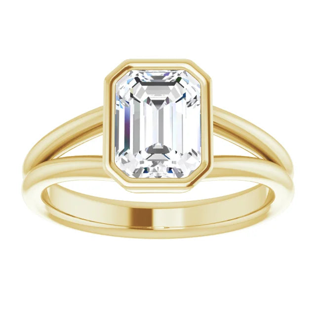 2 CTW Bezel Set Emerald Cut Lab Grown Diamond Solitaire Engagement Ring For Women on Yellow gold 