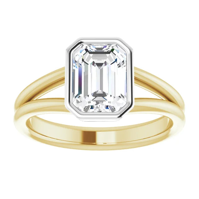 2 CT Bezel Set Emerald Cut Lab Grown Diamond Solitaire Engagement Ring For Women Yellow and white gold 