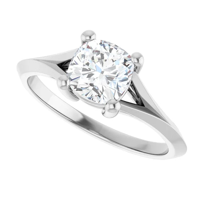 2 CT cushion cut solitaire diamond engagement ring for women on white gold showing center stone from the side 