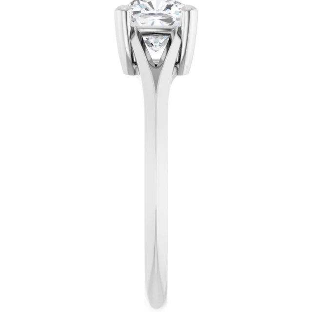 1 CT cushion cut solitaire diamond engagement ring for women on white gold showing shank from the side 