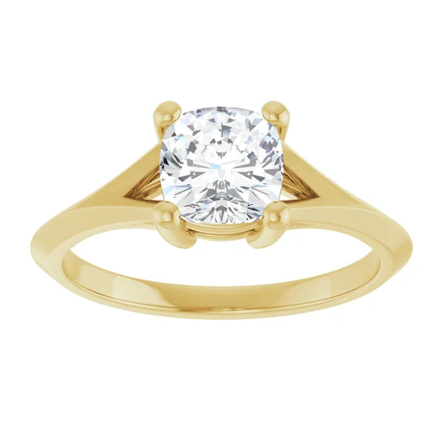 1 CT cushion cut solitaire diamond engagement ring for women on yellow gold