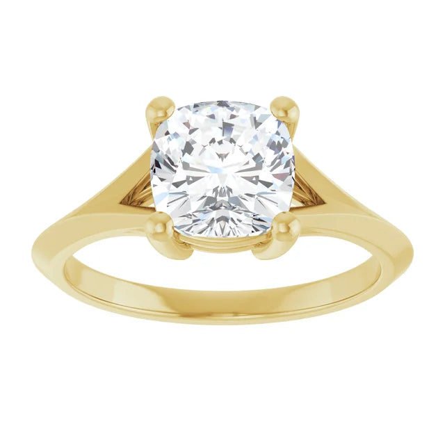 2 CT cushion cut solitaire diamond engagement ring for women on yellow gold