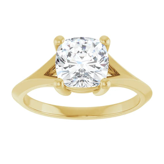 2 CT cushion cut solitaire diamond engagement ring for women on yellow gold