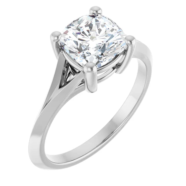 2 CT cushion cut solitaire diamond engagement ring for women on white gold picture from the side showing shank and center stone 