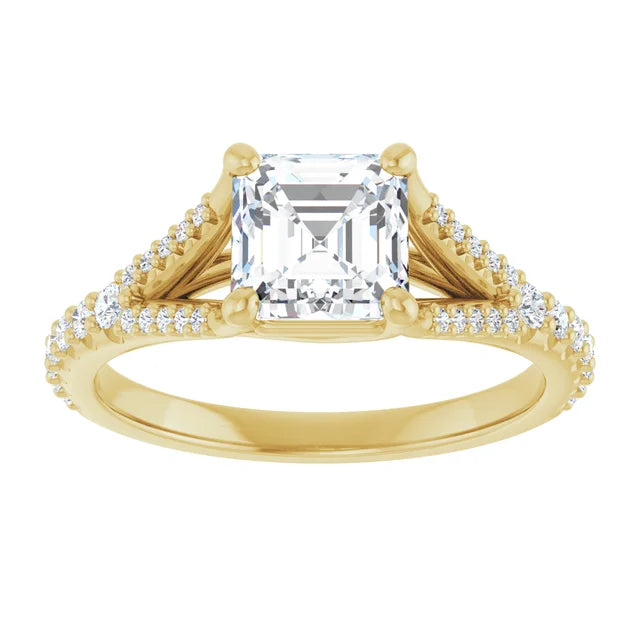 1 CT Accented Shank Assher Cut Diamond engagement Ring for Women on yellow gold