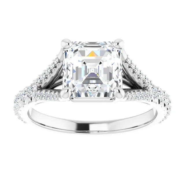 2 CT Accented Shank Assher Cut Diamond engagement Ring for Women  on white gold