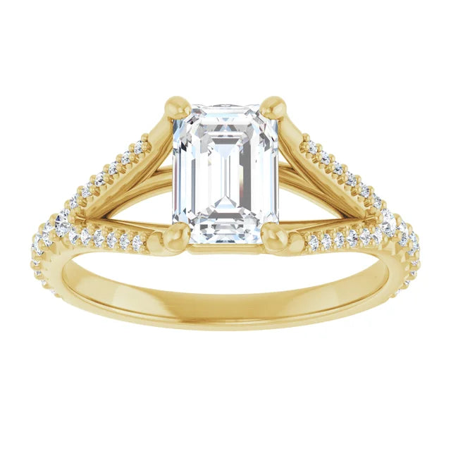 1 CT Split Shank Emerald Cut Diamond solitaire Engagement Ring for women showing center stone 