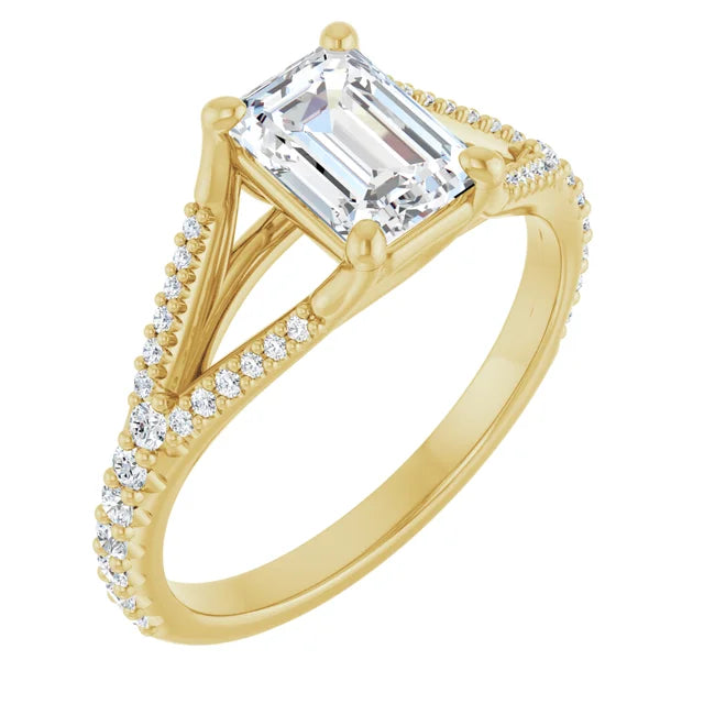 1 CT Split Shank Emerald Cut Diamond solitaire Engagement Ring for women sideway picture 