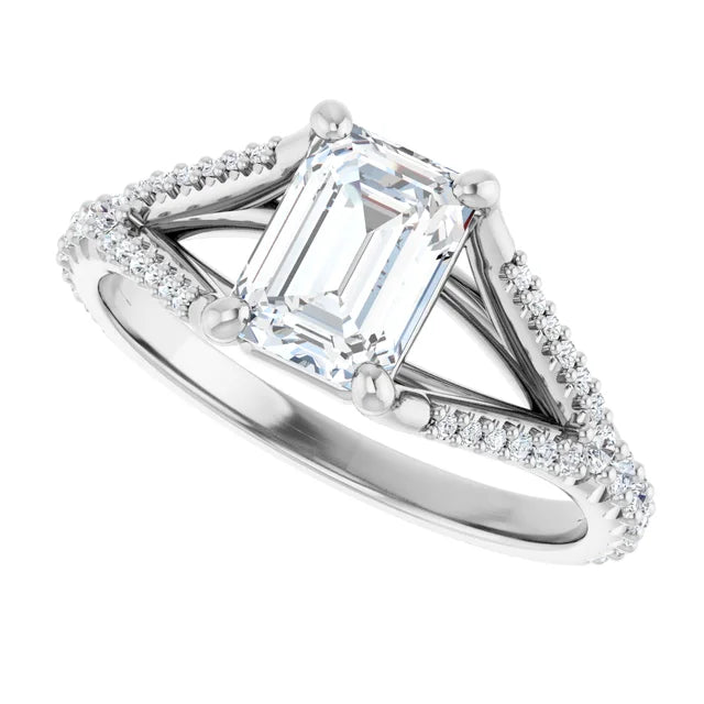 1 CT Split Shank Emerald Cut Diamond solitaire Engagement Ring for women on White Gold sideway picture 