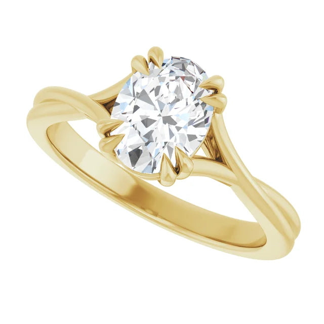 8 Prong oval shape diamond engagement ring on 14K Yellow Gold