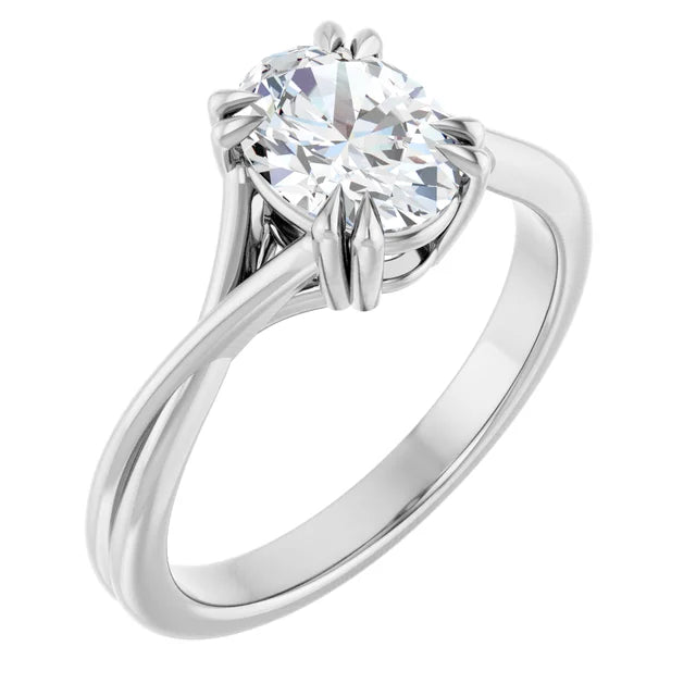 8 Prong oval shape diamond engagement ring on 14K White gold 