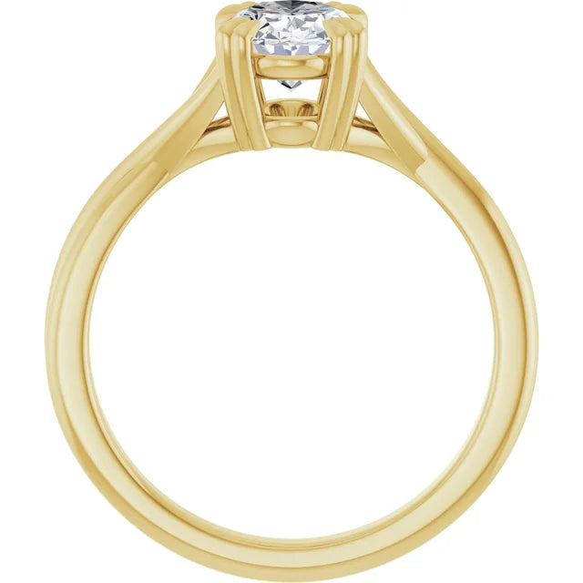 8 Prong oval shape solitaire diamond engagement ring on yellow gold showing under gallery 