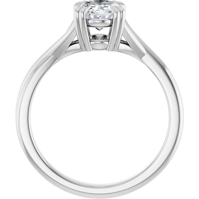 8 Prong oval shape solitaire diamond engagement ring on white gold showing under gallery 