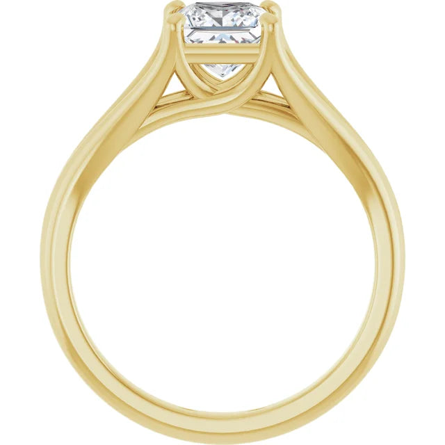 Split Shank Lab Created Princess Cut Diamond Engagement Ring on yellow gold showing under gallery 